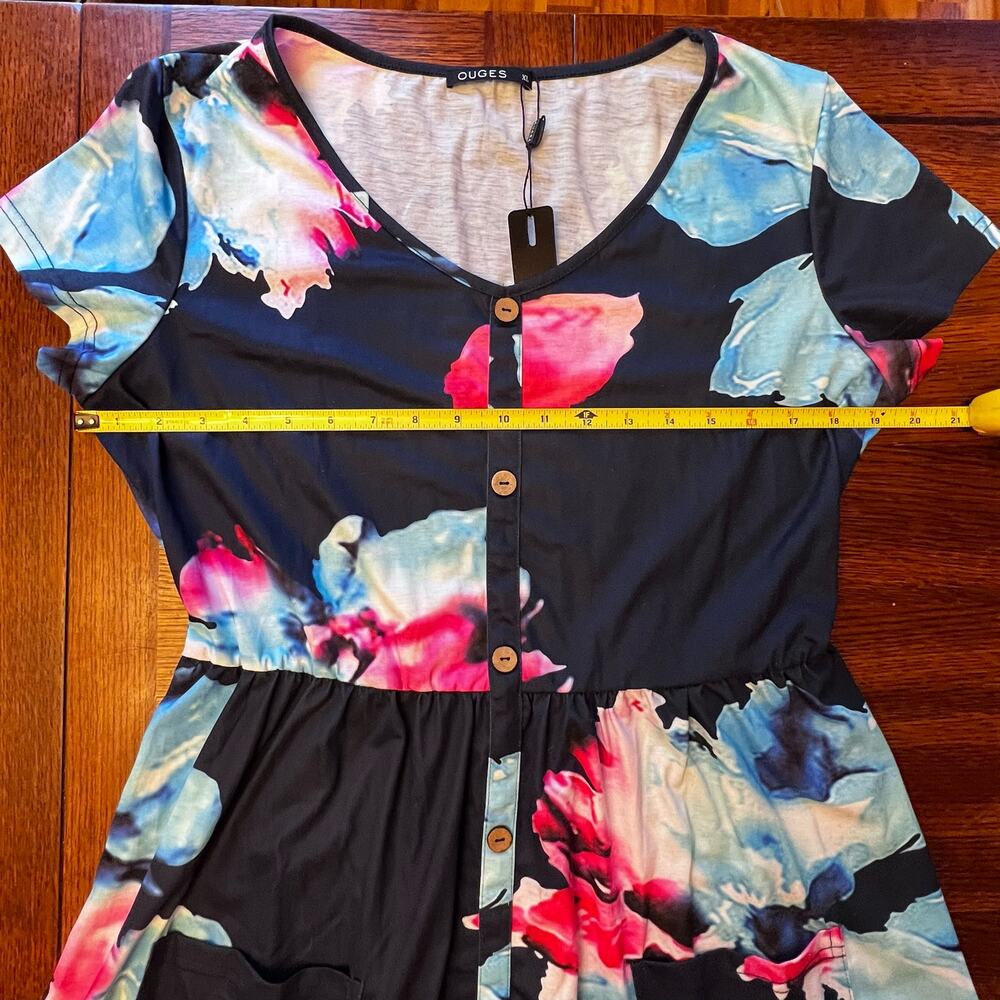 NWT OUGES Women's V Neck Floral Button Down Skater Dress with Pockets XL - Picture 10 of 10